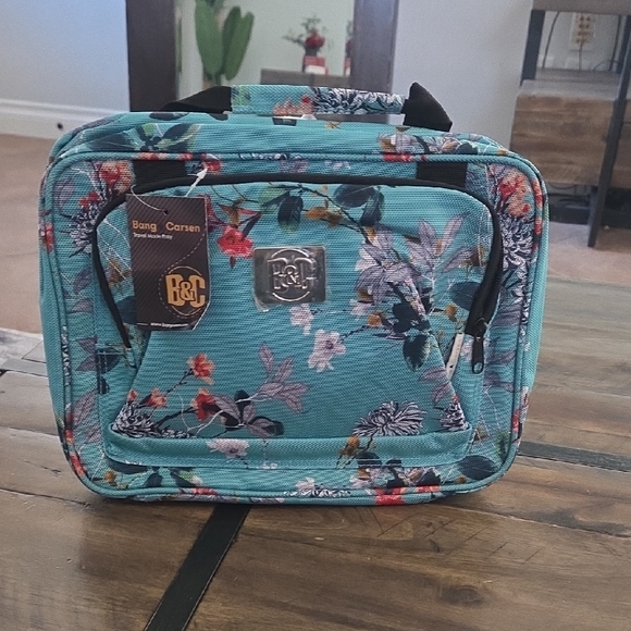Handbags - Teal with flowers hanging travel, toiletry bag, large